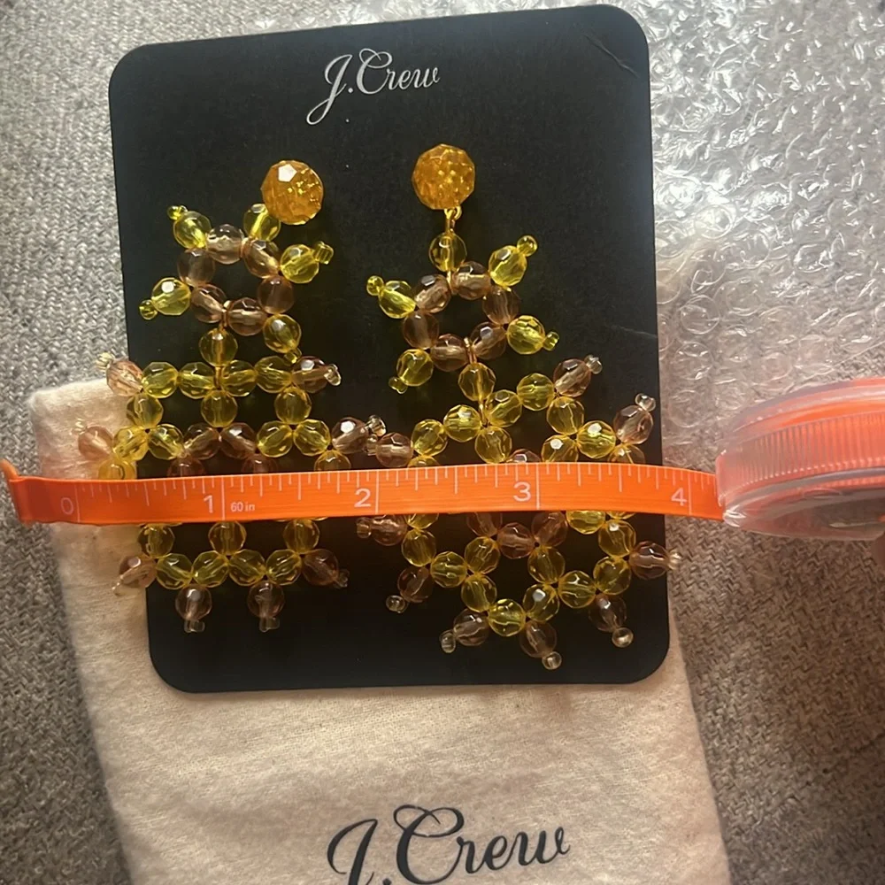 NWT J.Crew Yellow Beaded Post Statement Earrings - Picture 5 of 5